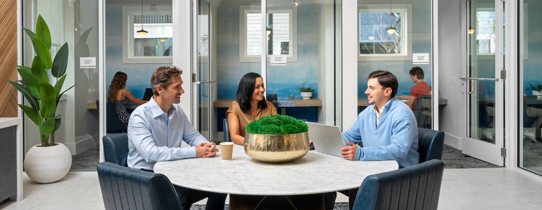 a group of people around a table
